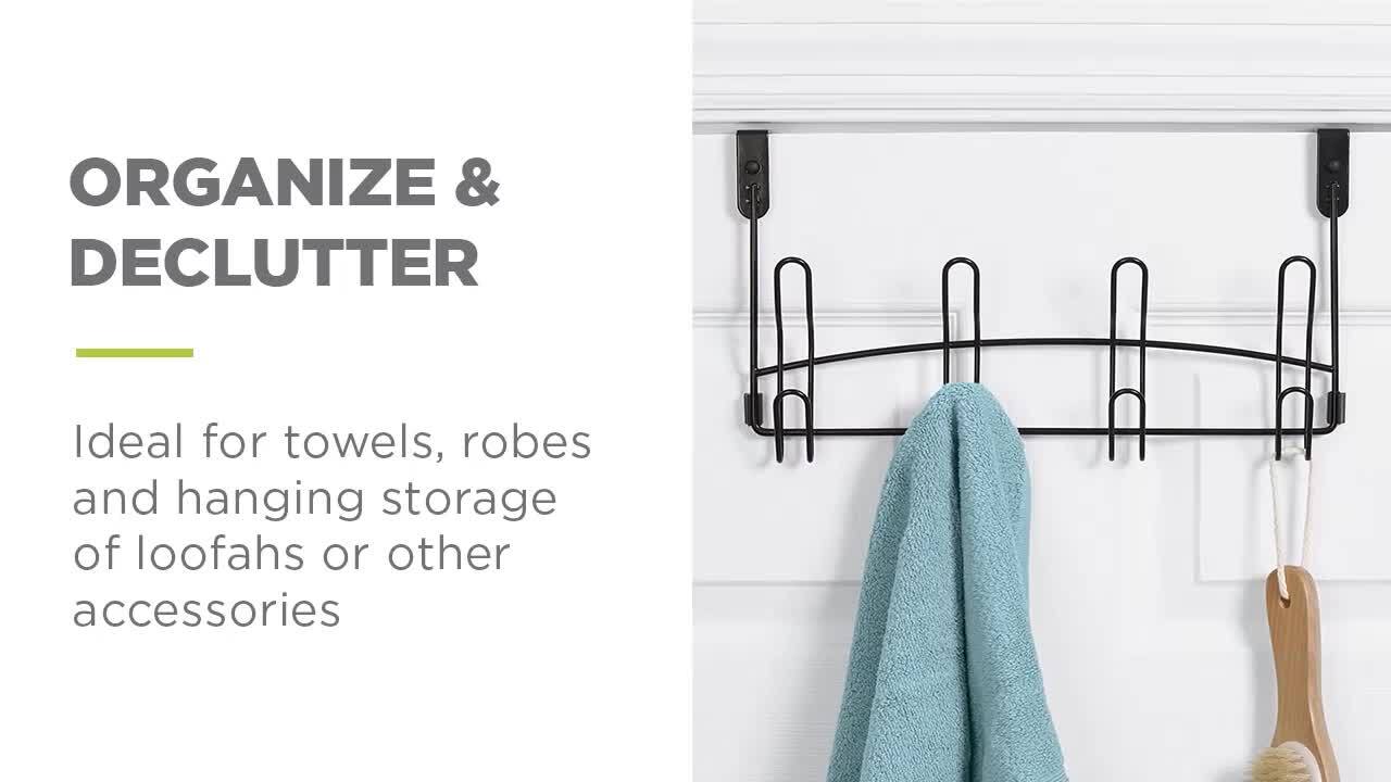 Zenna Home SnugFit J-Hook Over-the-Door 4-Hook Rack in Matte Black