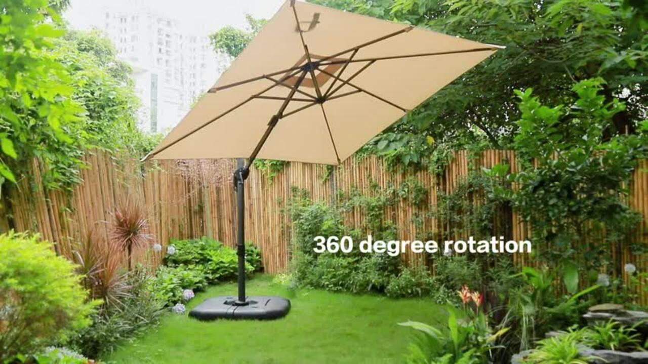 8 ft aluminum square cantilever offset patio umbrella PURPLE LEAF 8 ft. Square Aluminum UV-Resistant Outdoor Cantilever Offset 360° Rotation Patio Umbrella in White