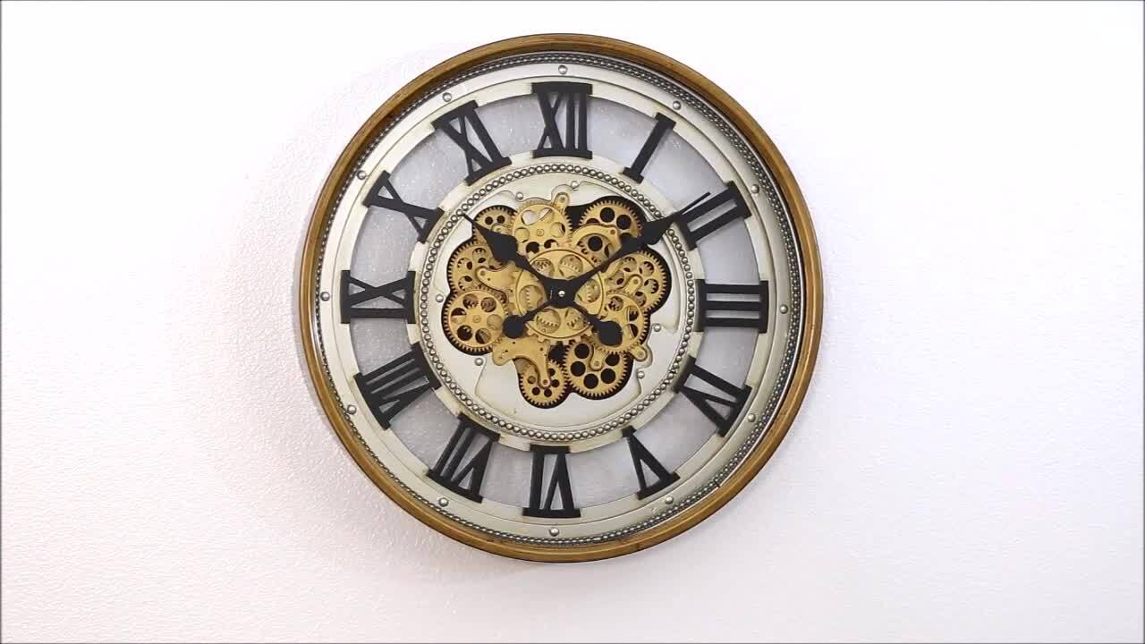 Cubilan Antique Brass Gold Moving Gear Modern Metal Wall Clock MR3S01 - The  Home Depot