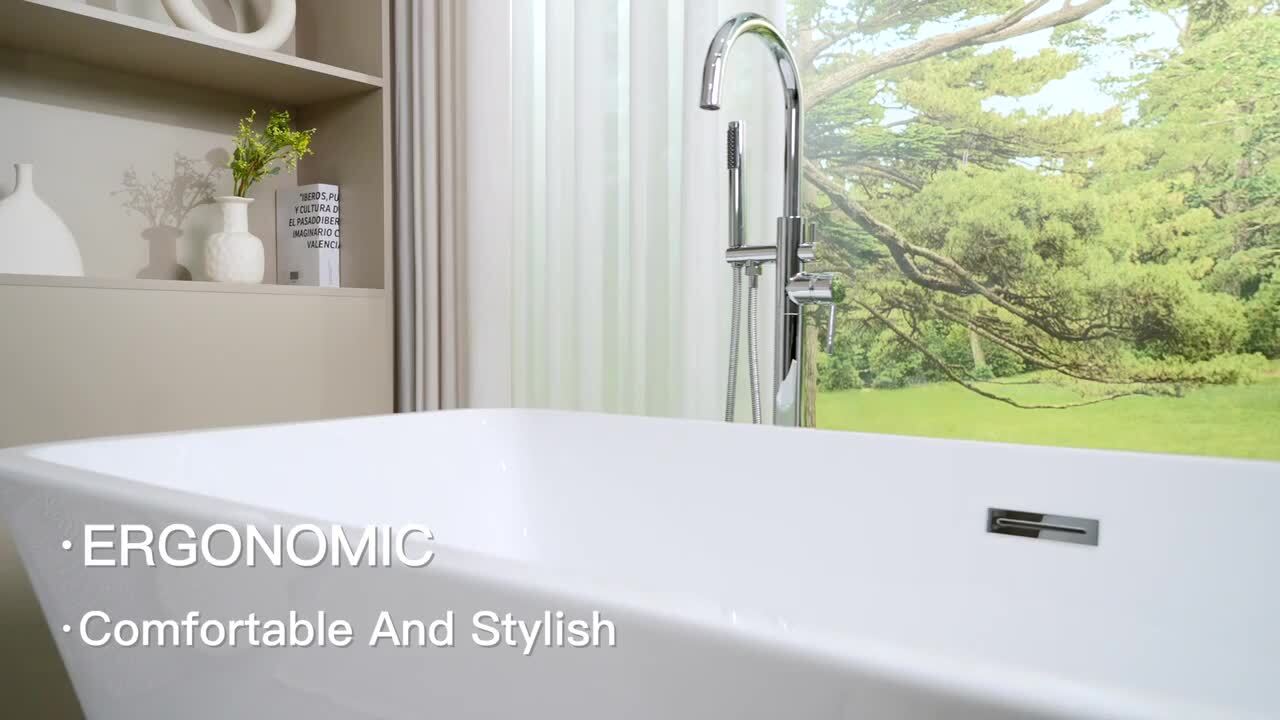 Vanity Art Versailles 67 in. x 31 in. Acrylic Freestanding Soaking Bathtub with Center Drain in White/Brushed Nickel