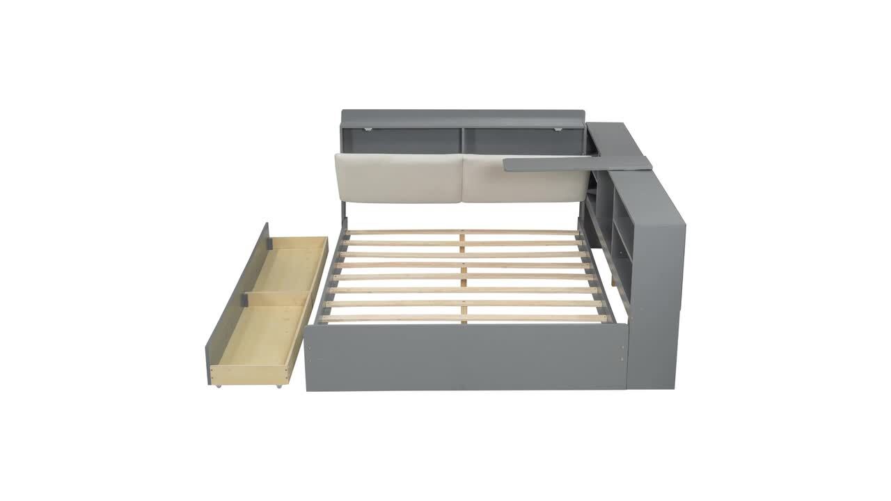 としはるさま専用wooden9 with FE83NV2 Harper & Bright Designs Gray Wood Frame Full Platform Bed