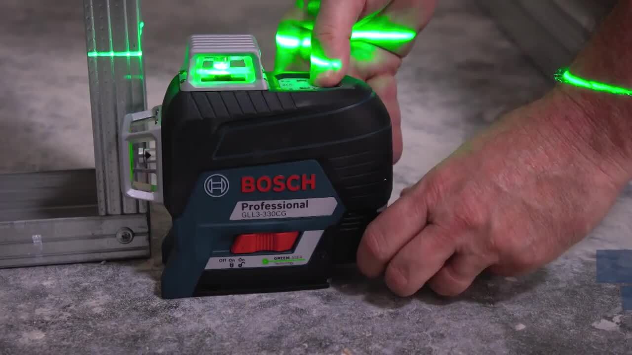 Bosch 50 ft. Cross Line Laser Level Self Leveling with VisiMax Technology,  L-Bracket Adjustable Mount and Hard Carrying Case GLL 50 - The Home Depot