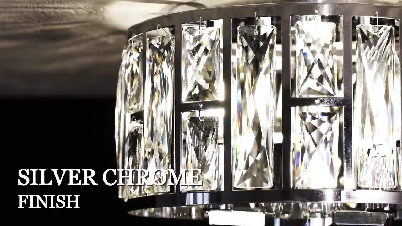 pasentel 12 in. 3-Light Modern Chrome Crystal Flush Mount Ceiling