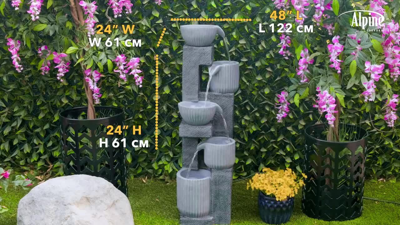 Alpine Corporation 40 in. Gray Resin 5-Pot Tiered Waterfall Floor