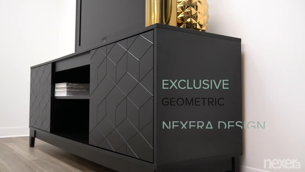 Nexera Hexagon 72 in. Black and Truffle TV Stand Fits TV's up to