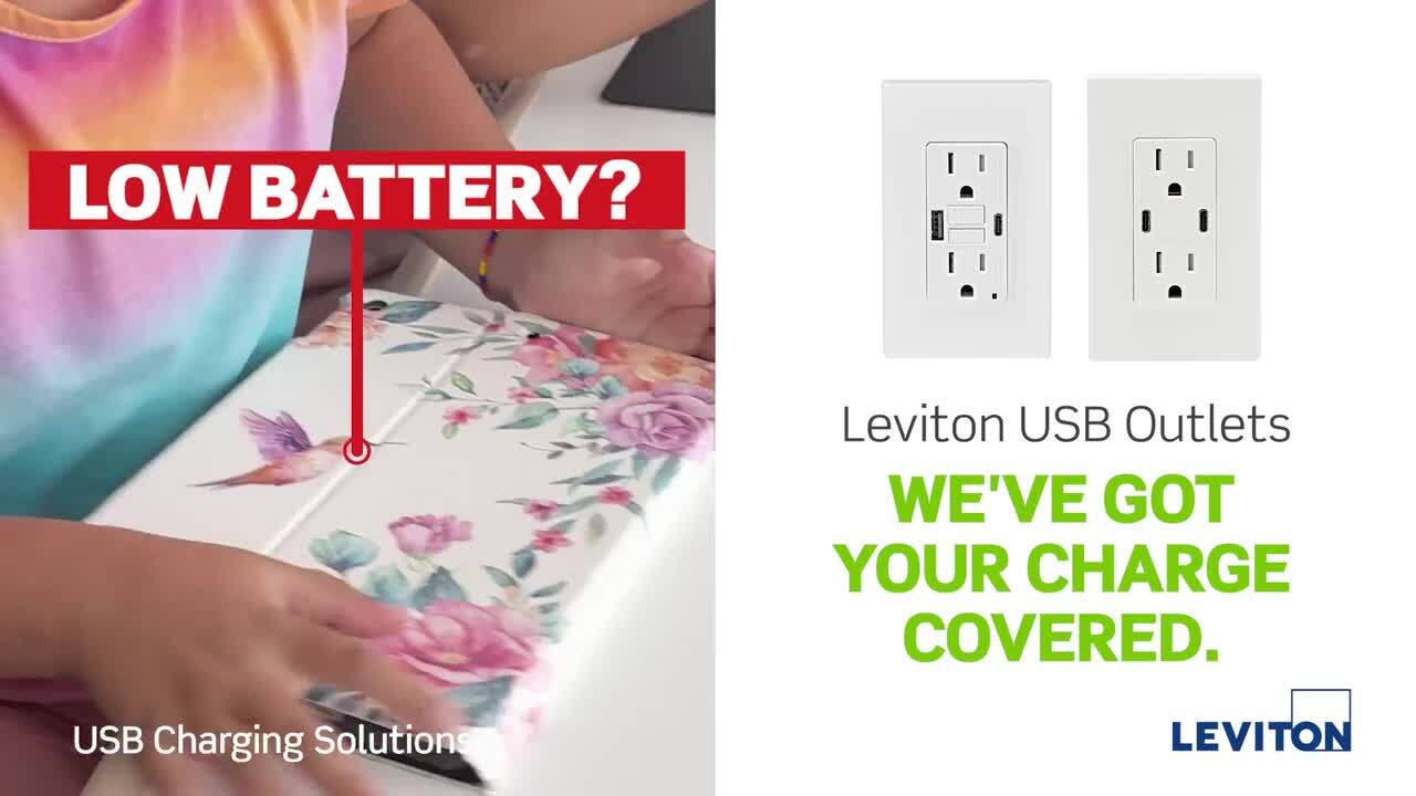 Leviton Decora 15 Amp Tamper Resistant Duplex Outlet with 30W USB