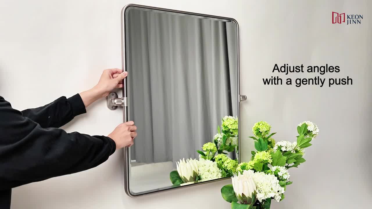 KeonJinn 16 in. W x 24 in. H Satin Nickel Mirrors Framed Tilt