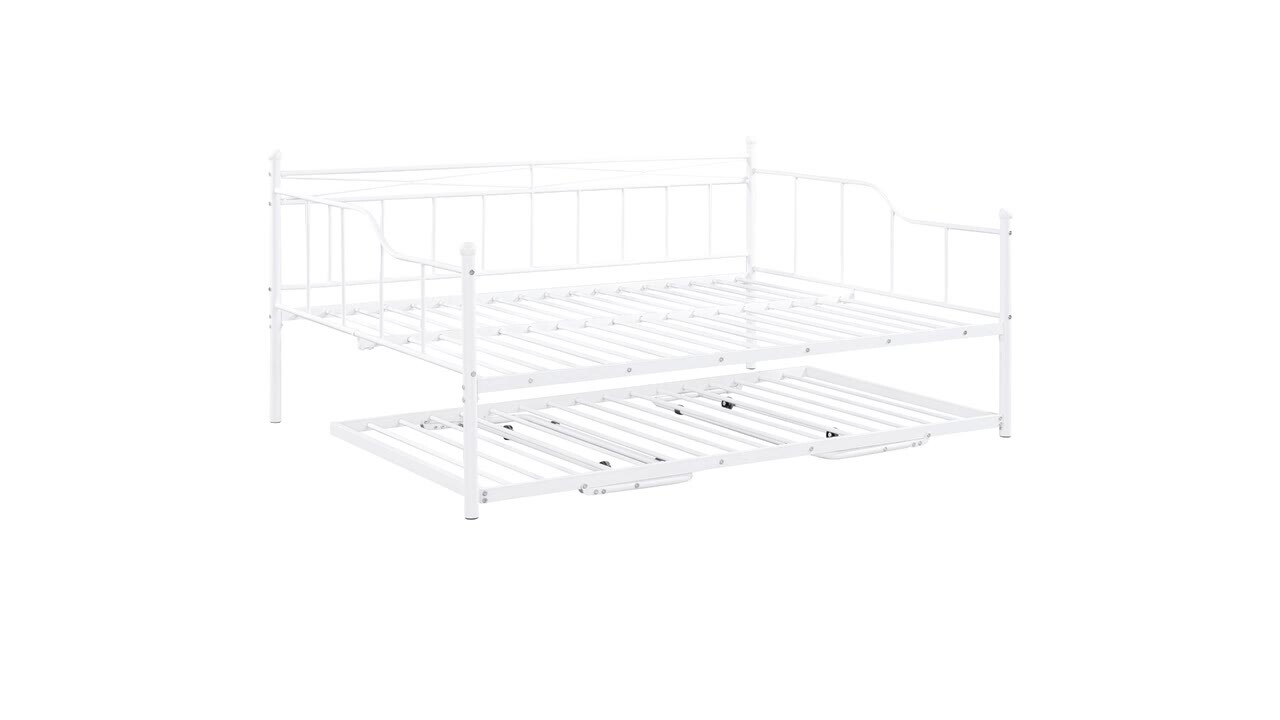 White Wood Frame Full Size Daybed with Semi-Enclosed Bed Rail