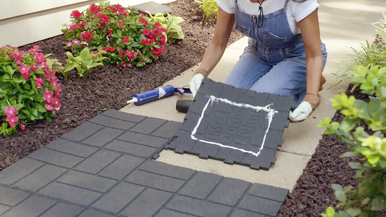 Vigoro 16 in. x 16 in. x 5/8 in. Brown Stone SmartLoc Rubber Paver