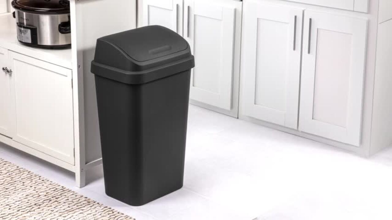 Sterilite 13 Gal. Black Kitchen Swing Top Lid Wastebasket Plastic