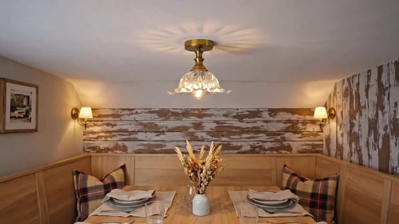 Merbotin BeamHaven 1-Light Semi-Flush Mount Vintage Ceiling Lights