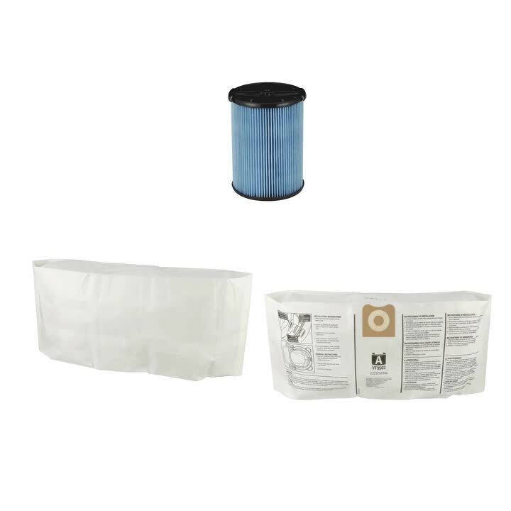 Ridgid Wet/Dry VAC Filter Kit with Fine Dust Cartridge Filter and Two Dust Bags for Select 12-16 Gallon Shop Vacuums