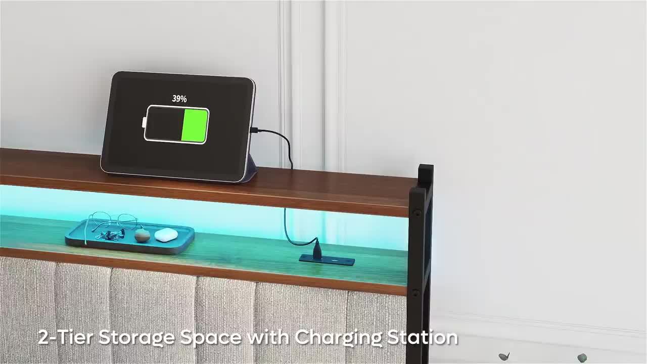 LIKIMIO King Bed Frame, Storage Headboard with Charging Station, Solid and Stable, Noise Free, No Box Spring Needed, Easy Assembly (Dark Green