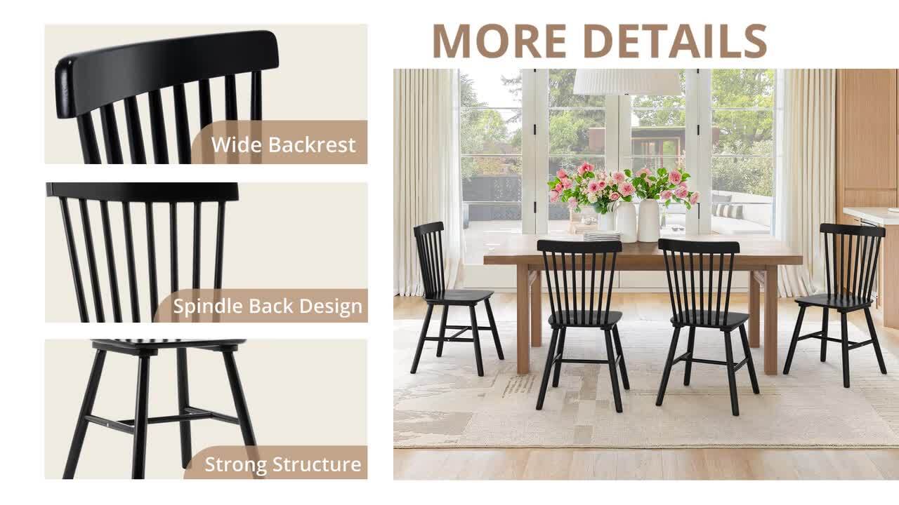 LUE BONA Windsor Classic Black Solid Wood Dining Chairs with