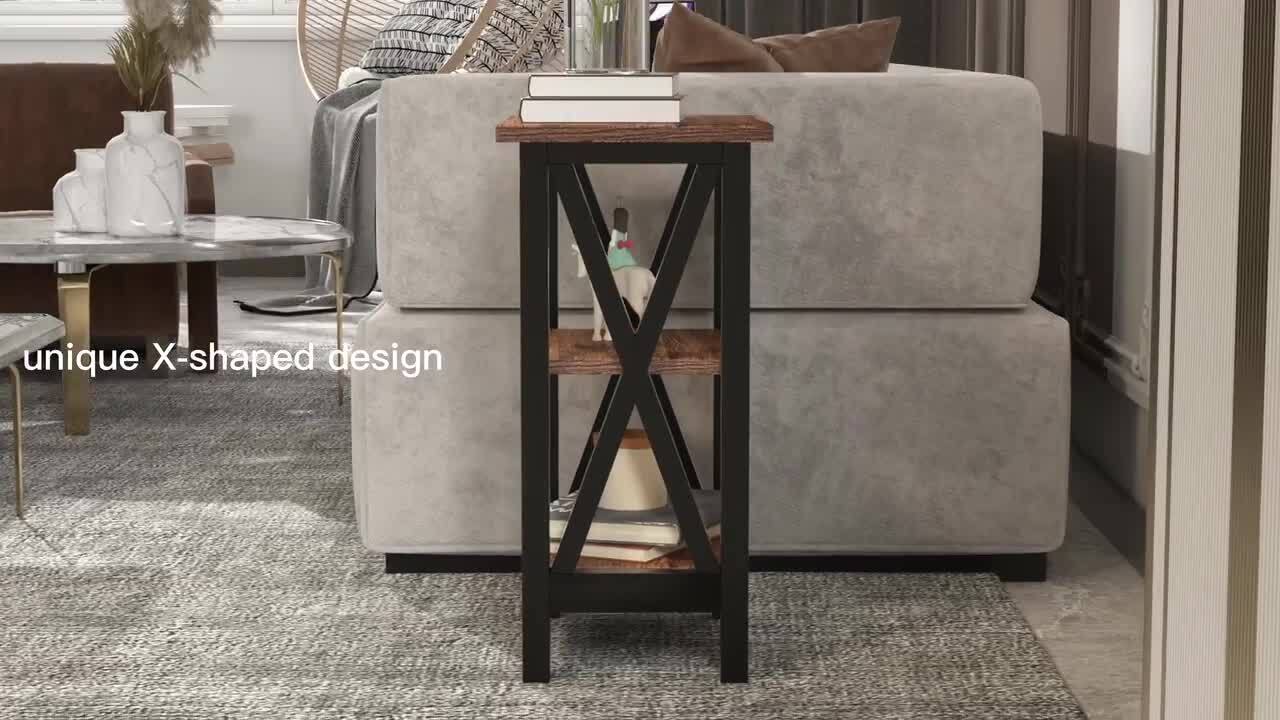 Homestock Cream Narrow End Table with Storage, Flip Top Narrow Side Tables for Small Spaces, Slim End Table with Storage Shelf, Ivory