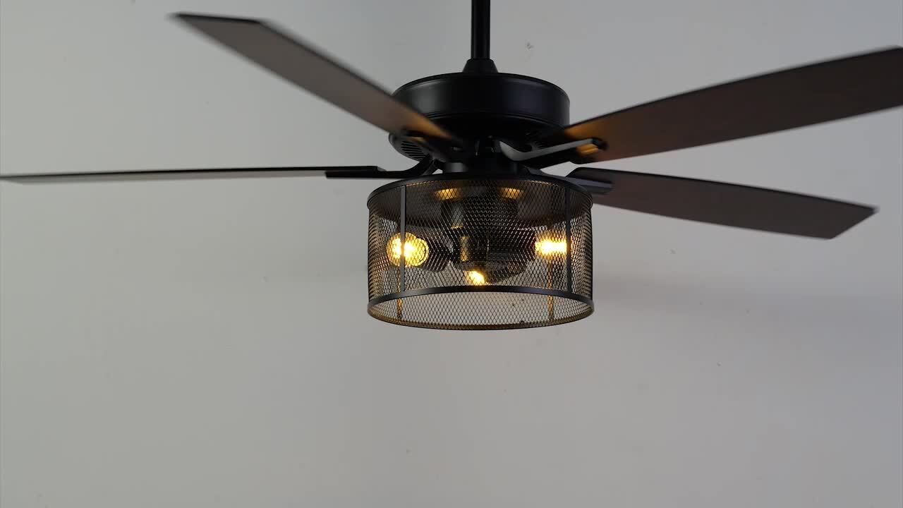 JONATHAN Y Max 52 in. 3-Light Farmhouse Industrial Iron/Wood  Mobile-App/Remote-Controlled LED Ceiling Fan, Black/Dark Walnut JYL9721A