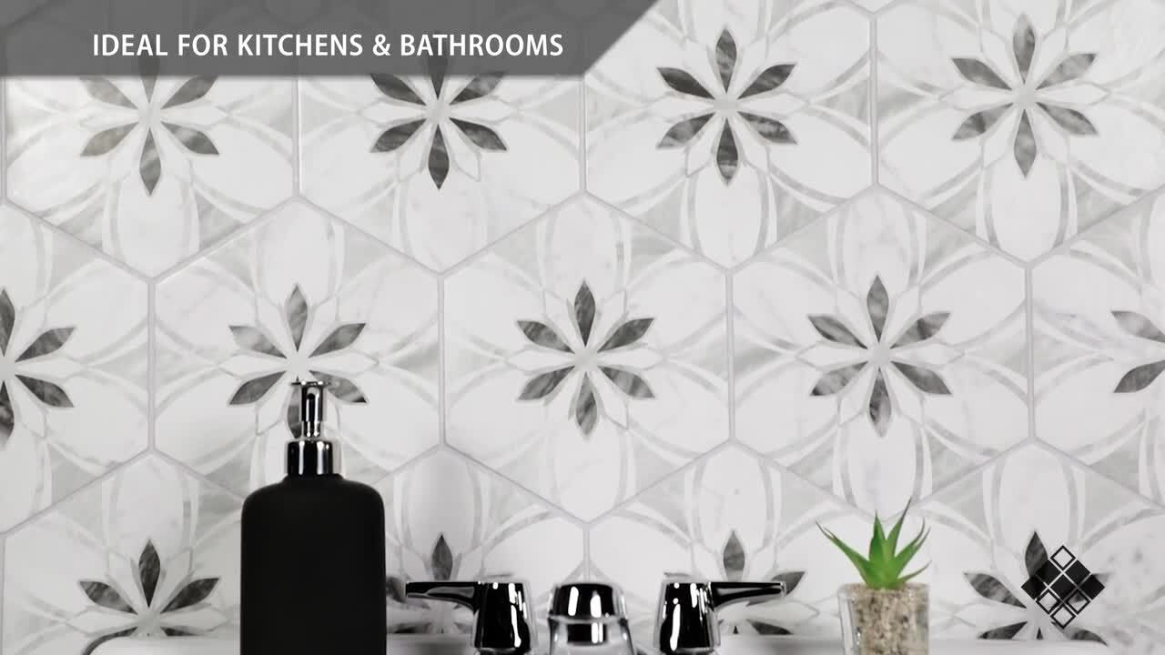 Classico Bardiglio Hex Flower 7 in. x 8 in. Porcelain Floor and Wall Tile (7.5 sq. ft./Case) Classico Bardiglio Hex Flower 7 in. x 8 in. Porcelain Floor and Wall Tile (7.5 sq. ft./Case)