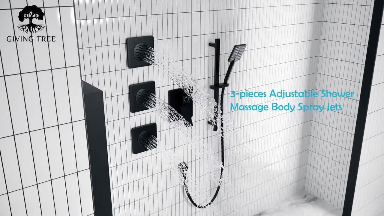 Square Brushed Nickel Finish Solid Brass Body Spray Shower Jet Adjustable Massage Spa Side Sprayer Wall Mounted Shower Set 