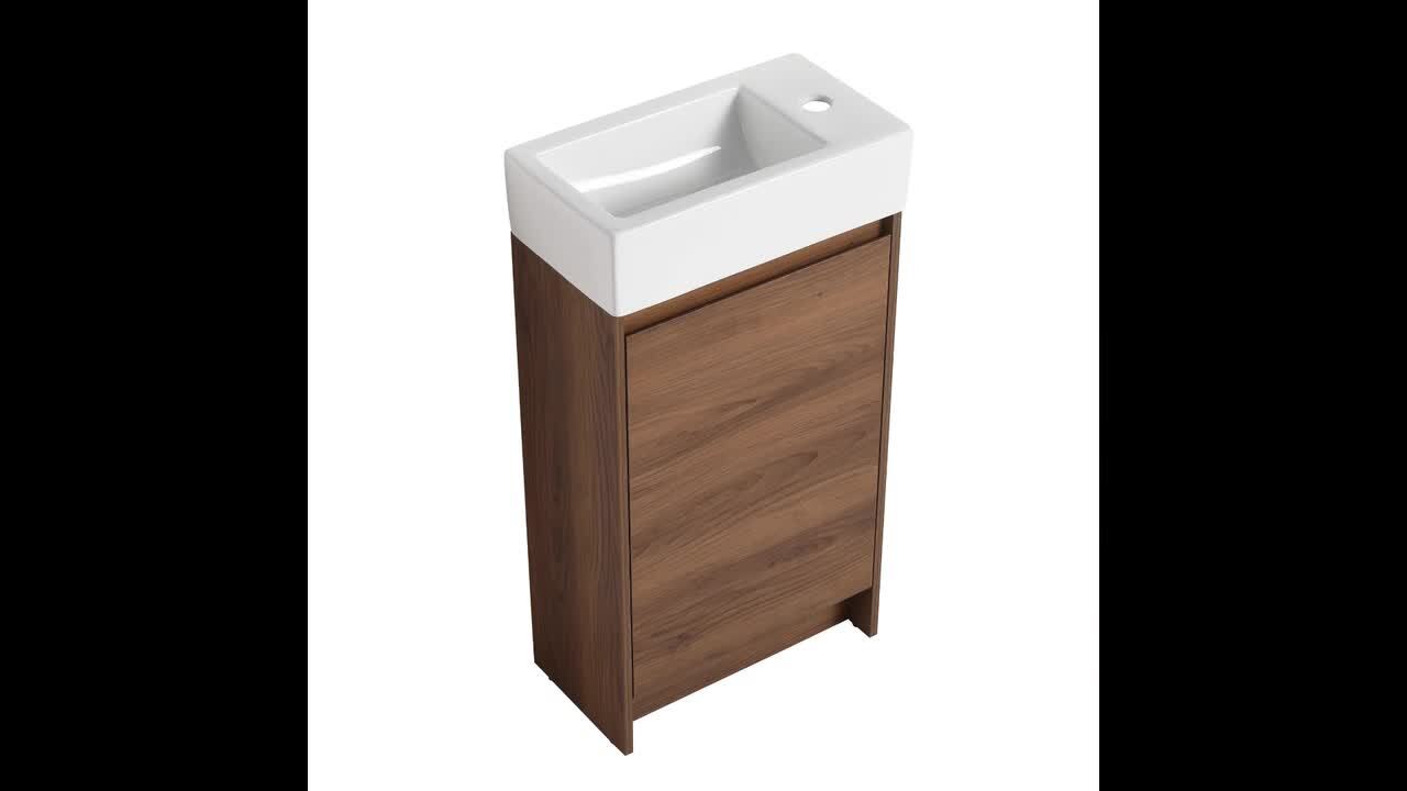 FUNKOL 18 in. W Simplicity Style Freestanding Small Bathroom Vanity with Single Sink and Soft Closing Door in Dark Brown