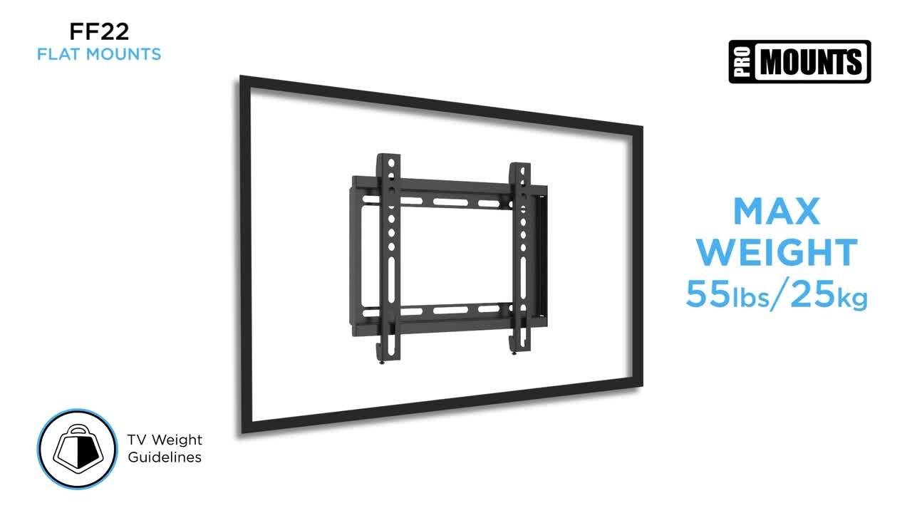 ProMounts - Universal Fixed Small Durable Ultra Slim Flat Tilt TV Wall Mount for 13-47 in. VESA 75x75 to 200x200, Locking brackets