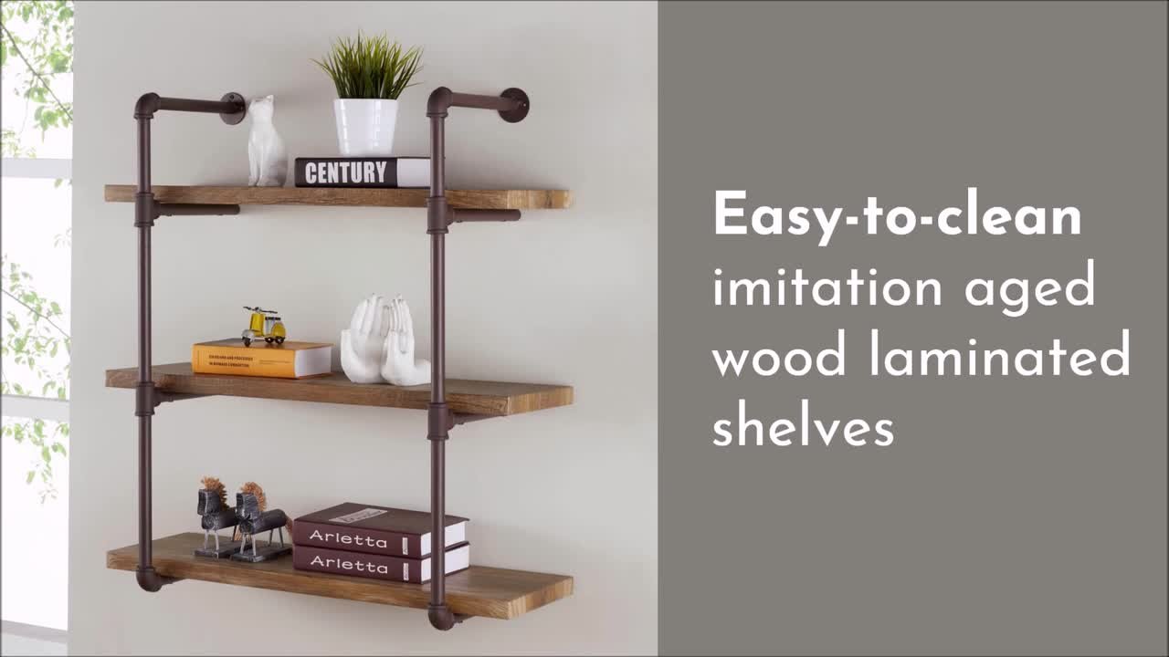 DANYA B Urbanne Industrial Aged 3-Tiered Wood Print MDF and Metal