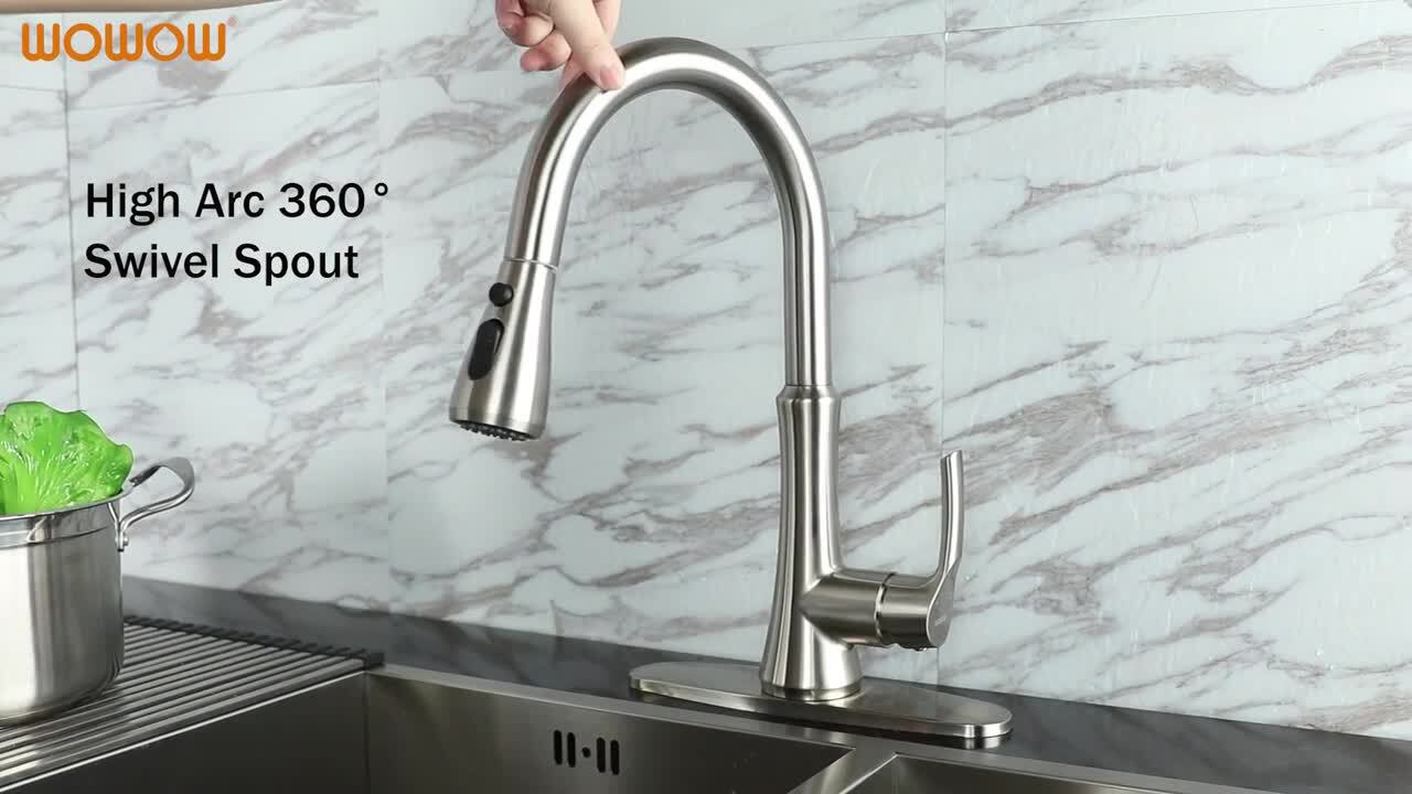 Kitchen Faucet with Pull Down Sprayer Brushed Gold Sink Mixer Single Handle  Taps