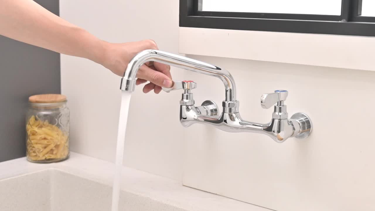 BWE 2-Handle Commercial Sink Faucet with 16 Swivel Spout 8 Center Wall Mount Kitchen Faucet in Polished Chrome