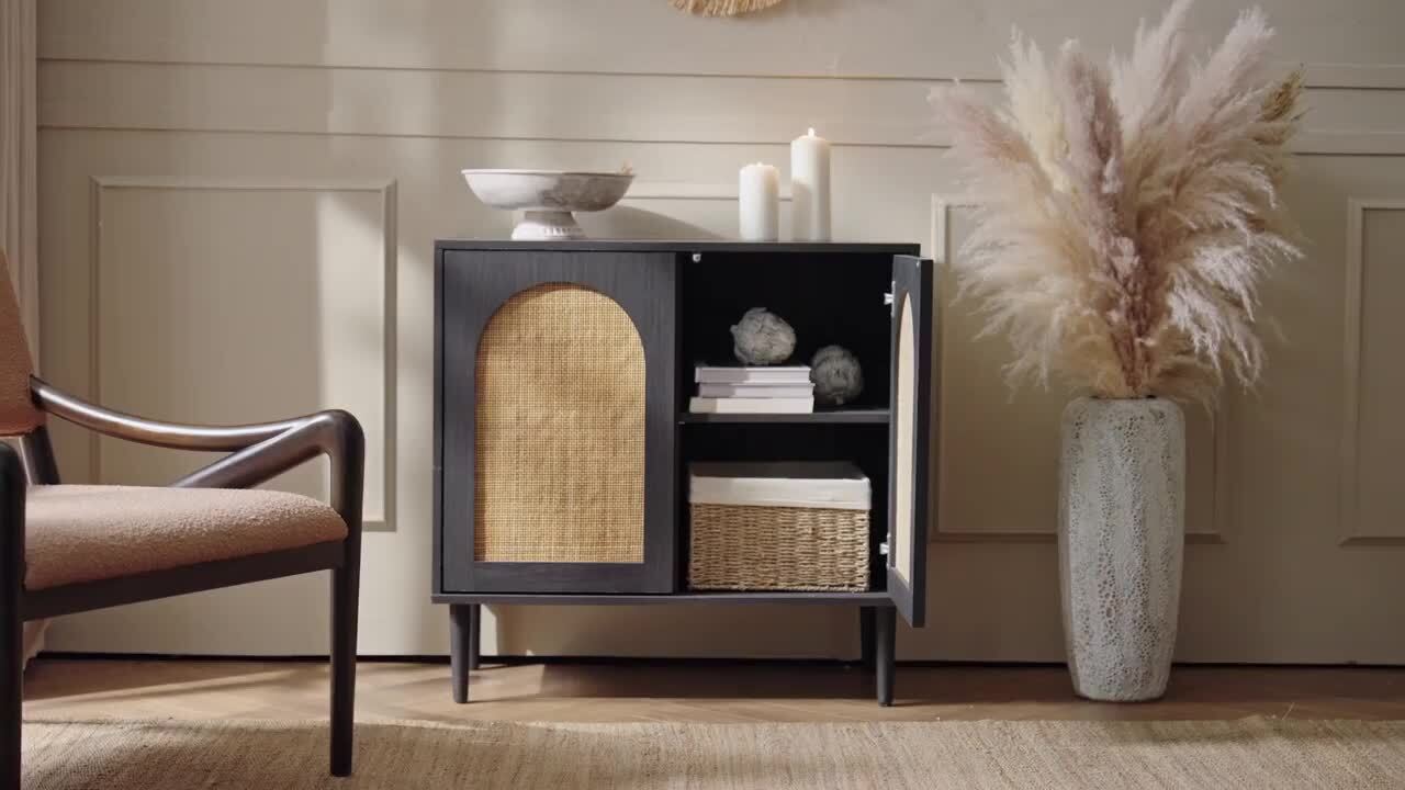 JAYDEN CREATION Roderick Oak 30.2 in. Tall 2-Rattan Door Accent