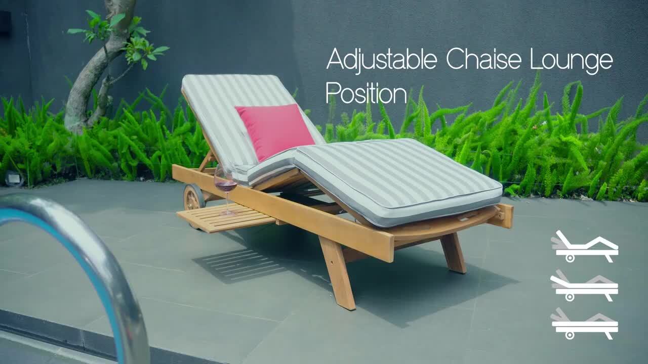 Cambridge Casual Torrey Teak Outdoor Chaise Lounge with Charcoal