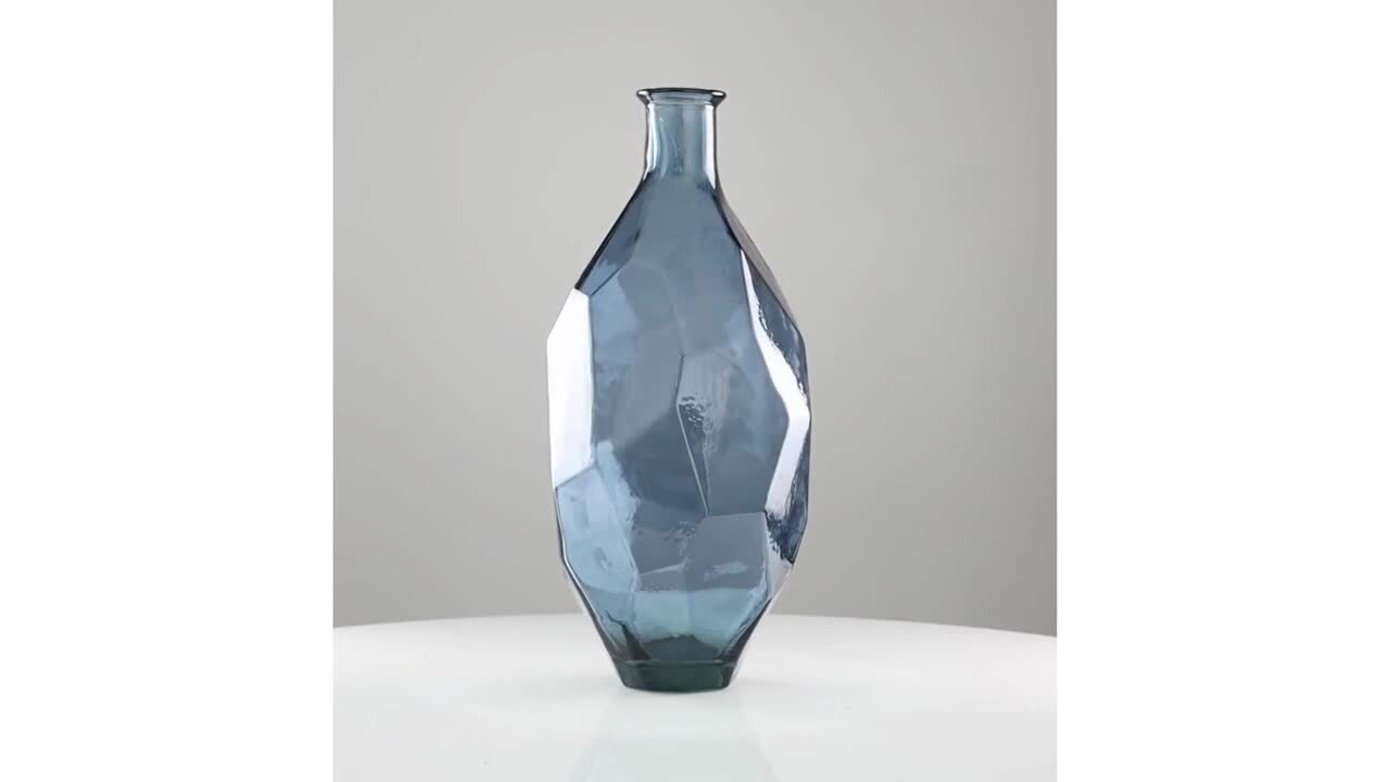 Blue Tall Spanish Bottleneck Recycled Glass Decorative Vase