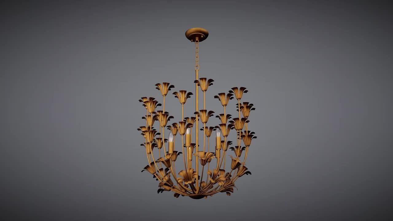 VAXCEL Camellia 5-Light Gilded Gold Pendant with Metal Flower