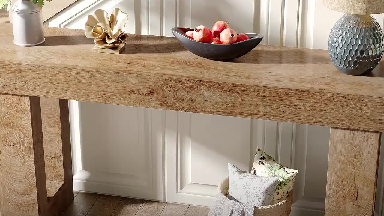 BYBLIGHT Turrella 63 in. W Distressed White Wood Console Table