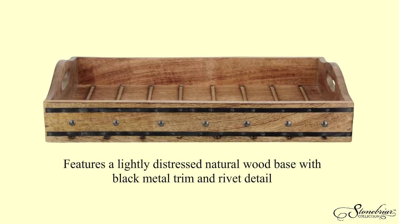 Natural Wood Narrow Flat Tray with 2 Metal Handles, Flat Tray 