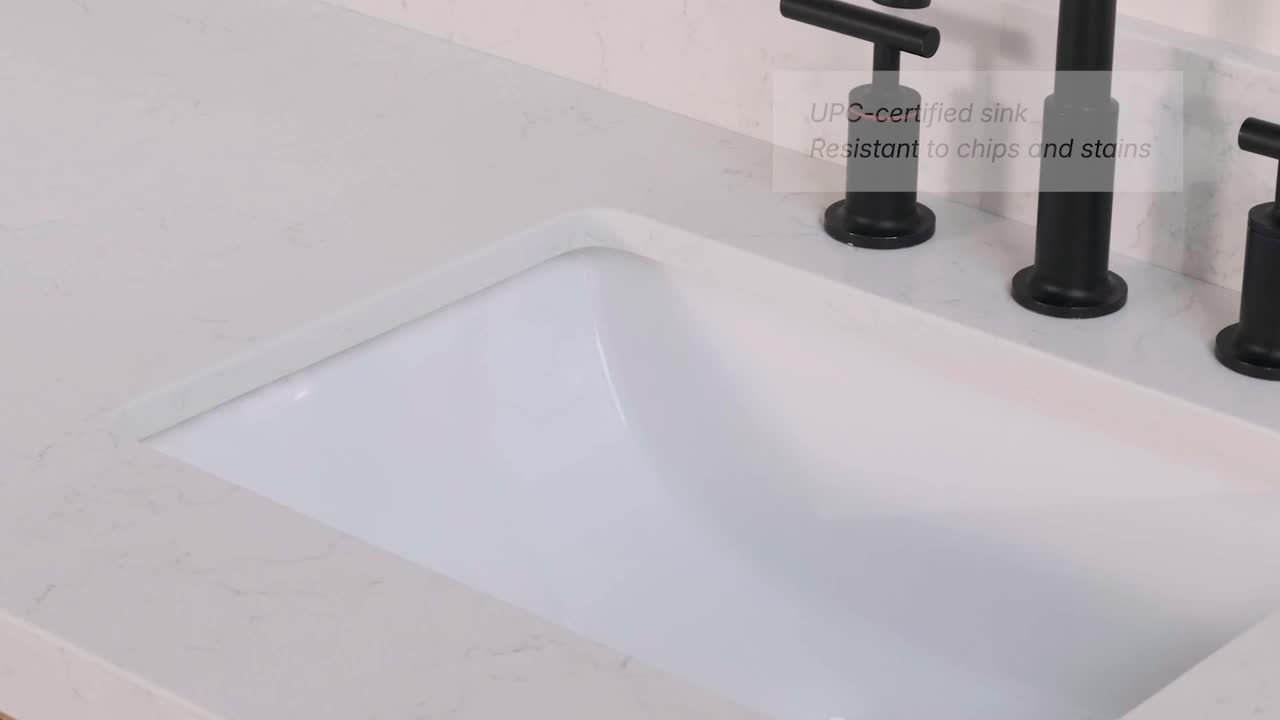 ARIEL 36 in. W x 22 in. D Carrara White Quartz Bathroom Vanity Top