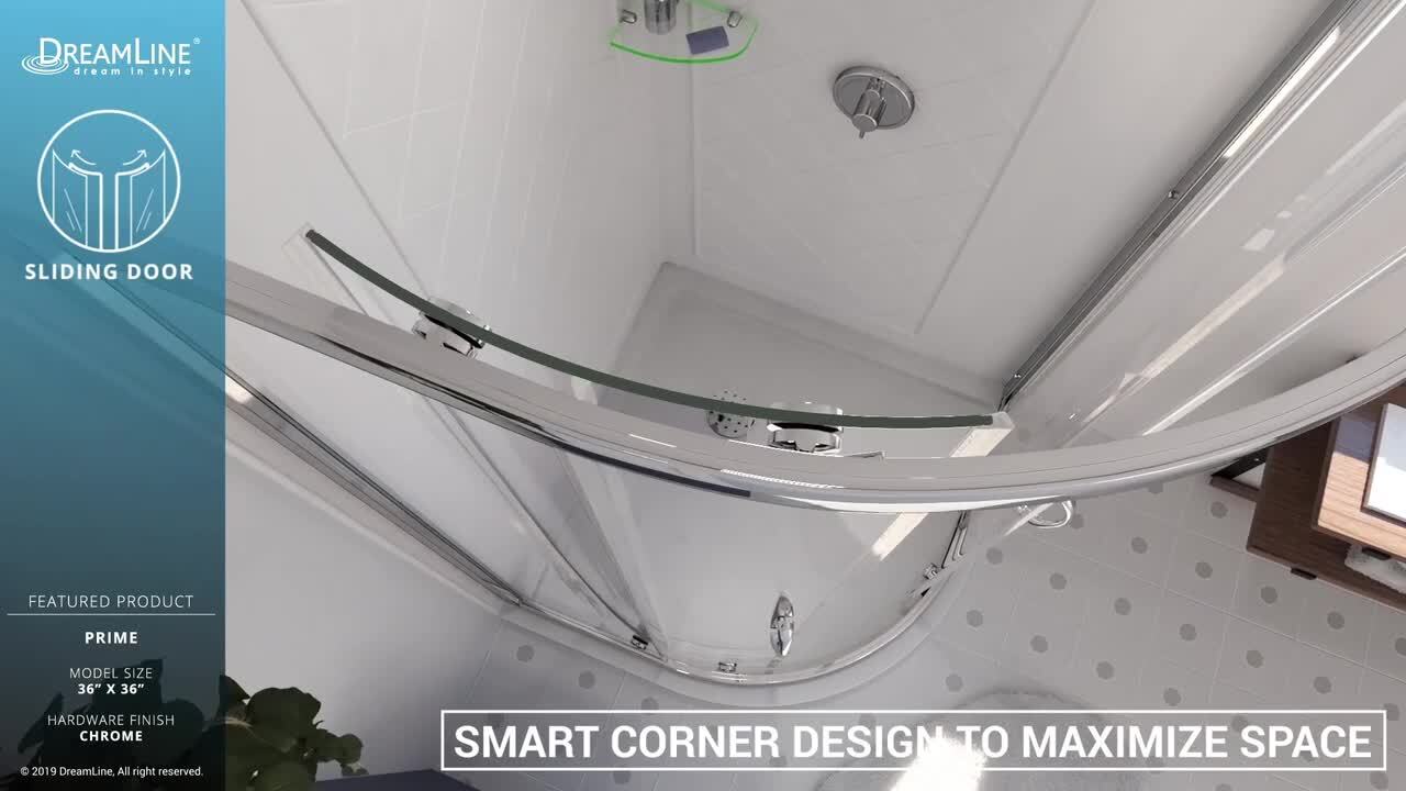 Prime 33 in. x 33 in. x 76.75 in. H Corner Semi-Frameless Sliding Shower Enclosure in Chrome with Base and Back Walls