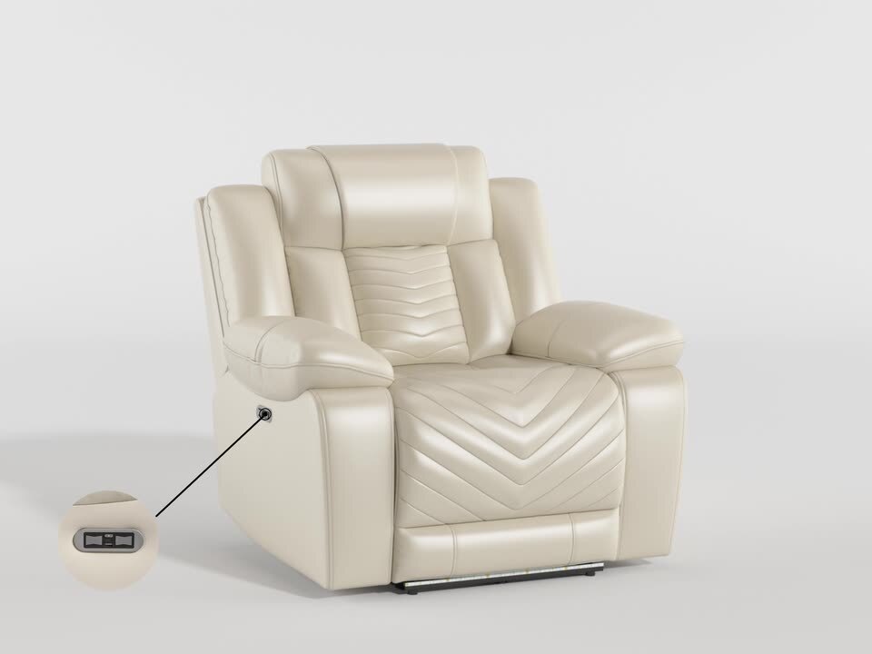 Lazzara Durant Black Faux Leather Power Recliner with LED and