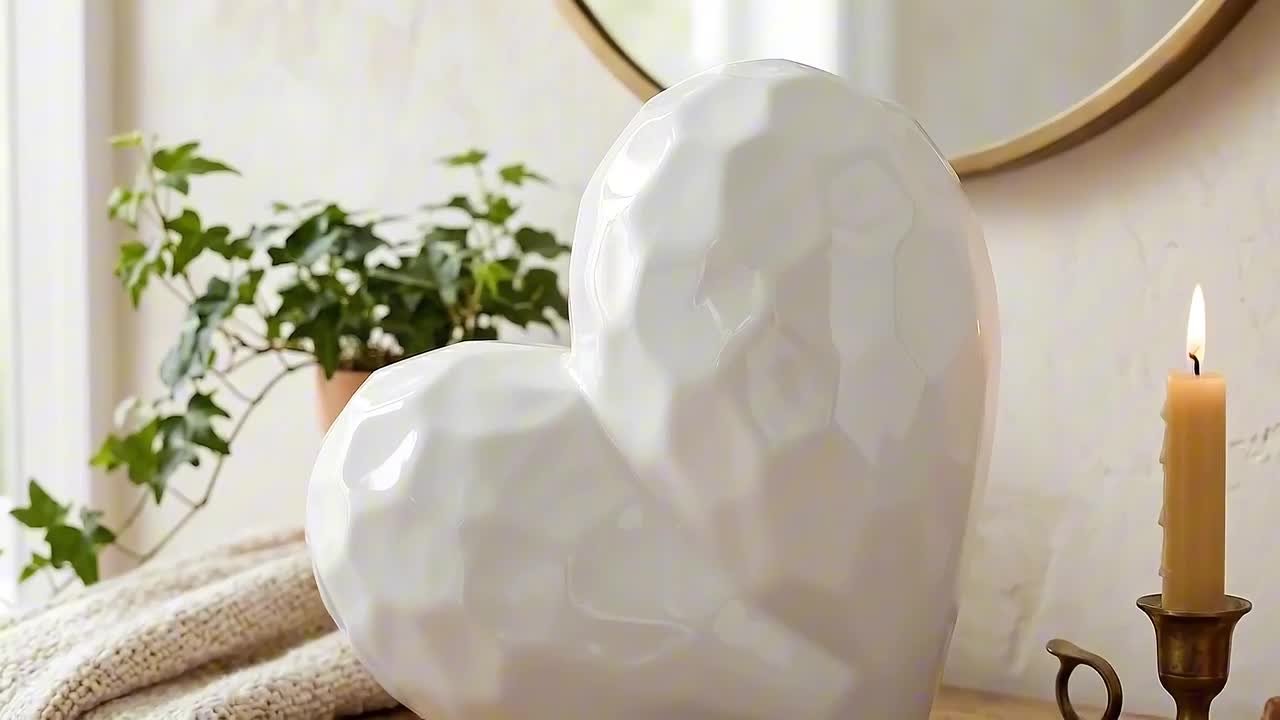 Liv & Skye White 8 in. x 8 in. Ceramic Heart Sculpture 13216-06