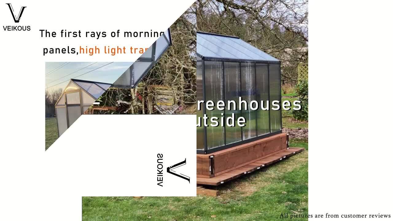 VEIKOUS 8 ft. W x 14 ft. D Polycarbonate Greenhouse for Outdoors, Green House Kit with Adjustable Roof Vent, Gray