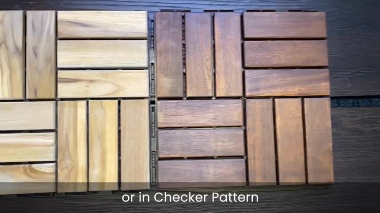 12 in. x 12 in. Outdoor Checker Pattern Square Wood Interlocking Flooring Deck Tiles in Brown (Pack of 30 Tiles)