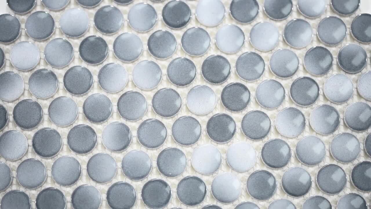 Metallic Silver Buttons Porcelain Penny Round Tile