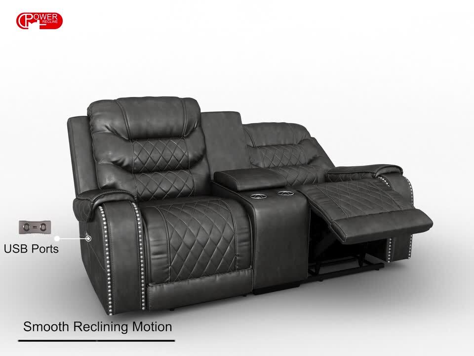 Lazzara Bergen 77.5 in. W Brown Faux Leather Power Double