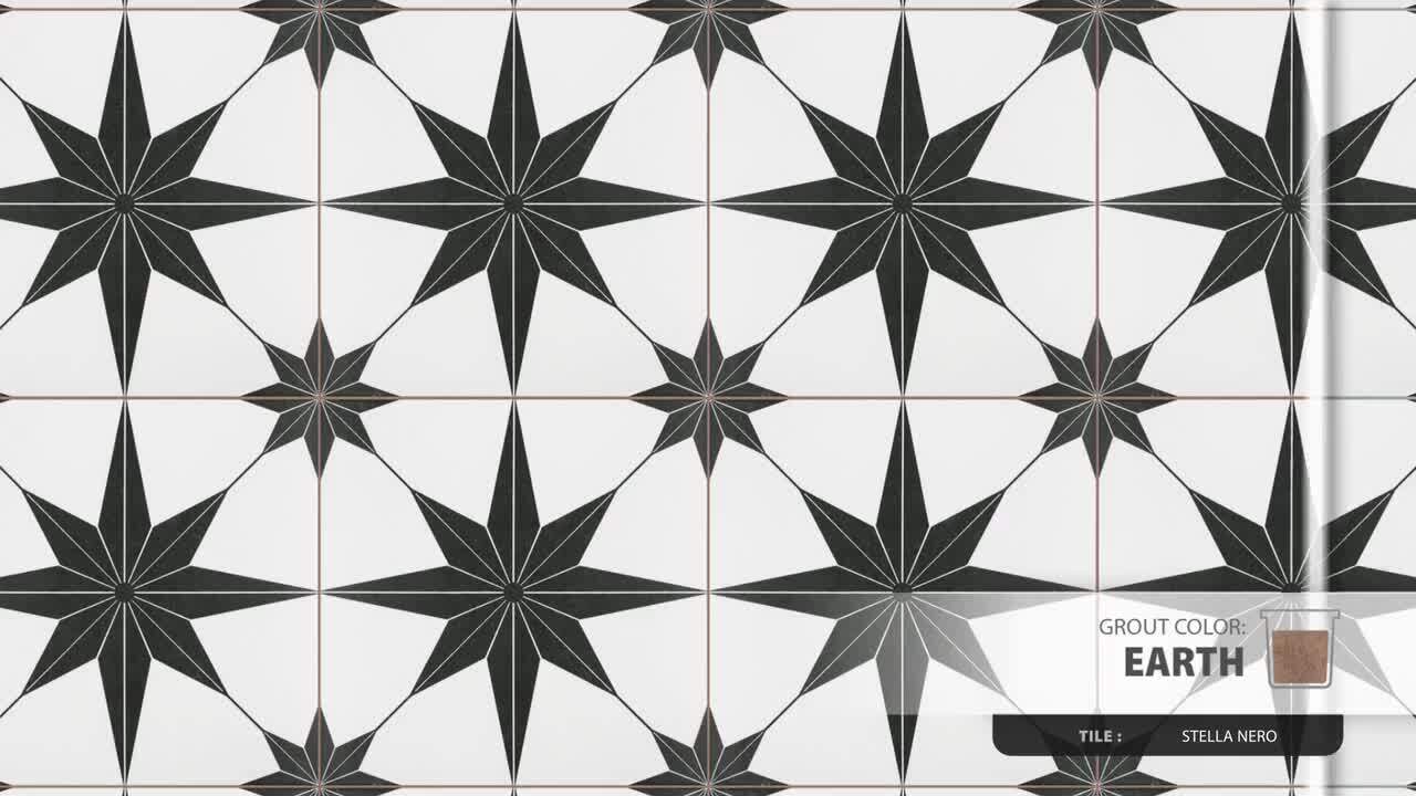 Merola Tile Stella Nero Encaustic 9-3/4 in. x 9-3/4 in. Porcelain Floor and Wall Tile (11.11 sq. ft. / case) Merola Tile Stella Nero Encaustic 9-3/4 in. x 9-3/4 in. Porcelain Floor and Wall Tile (11.11 sq. ft. / case)
