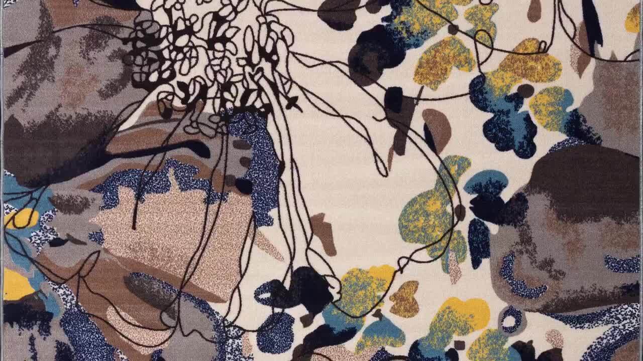 World Rug Gallery Modern Bright Flowers Non-Slip (Non-Skid) Cream