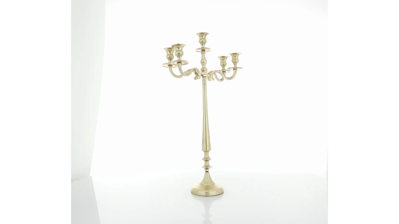 Litton Lane 24 in. Gold Aluminum Tapered 5 Plate Candelabra with 5