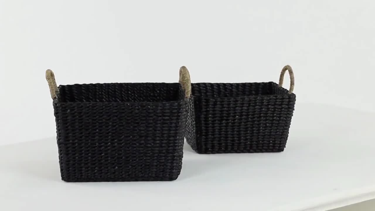 Litton Lane Black Banana Leaf Eclectic Storage Basket 11 in Litton Lane Black Banana Leaf Eclectic Storage Basket 11 in