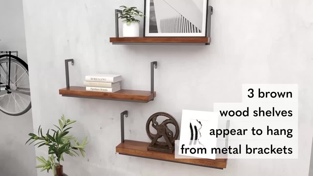 Litton Lane 35 in. x 24 in. Brown Industrial Wood Wall Shelf 43783