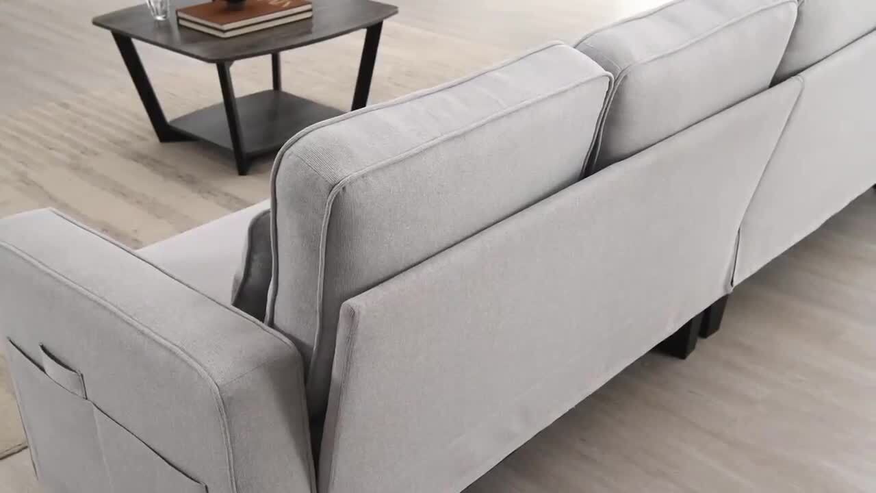 Harper & Bright Designs 88.5 in. W Square Arm 3-Seats Linen Sofa
