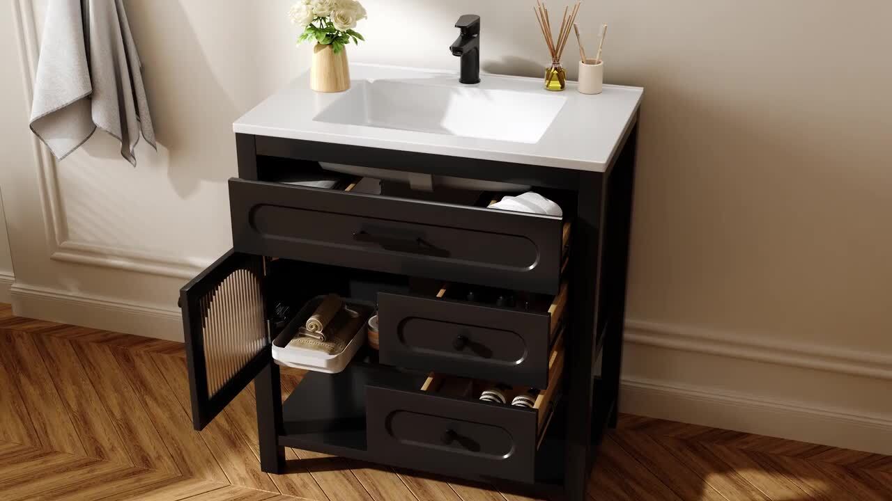 DELUXE DL LIVING Obsidian 31 in. Single Sink Black Bath Vanity