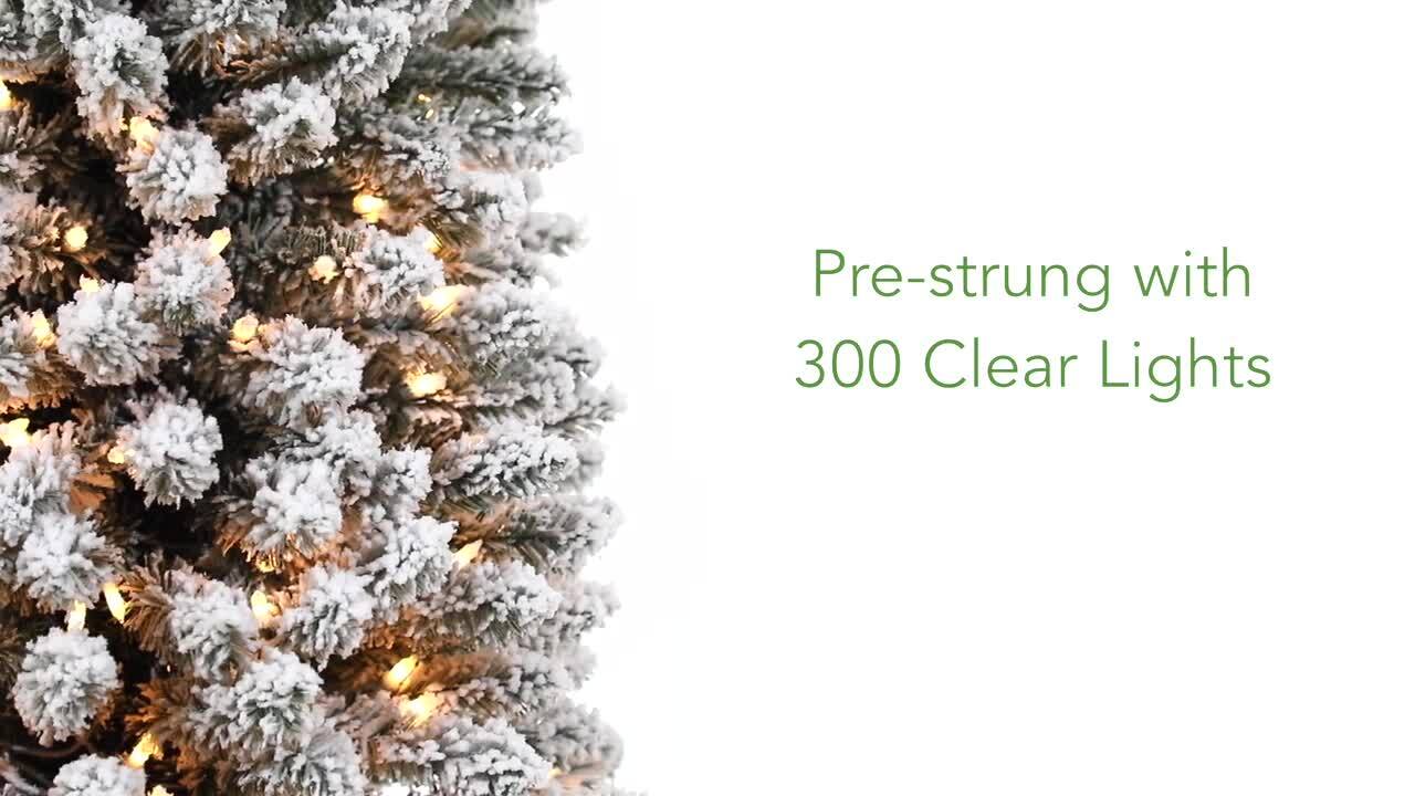 Nearly Natural 6 ft. Pre-Lit Flocked Pencil Artificial Christmas Tree with 300 Clear Lights