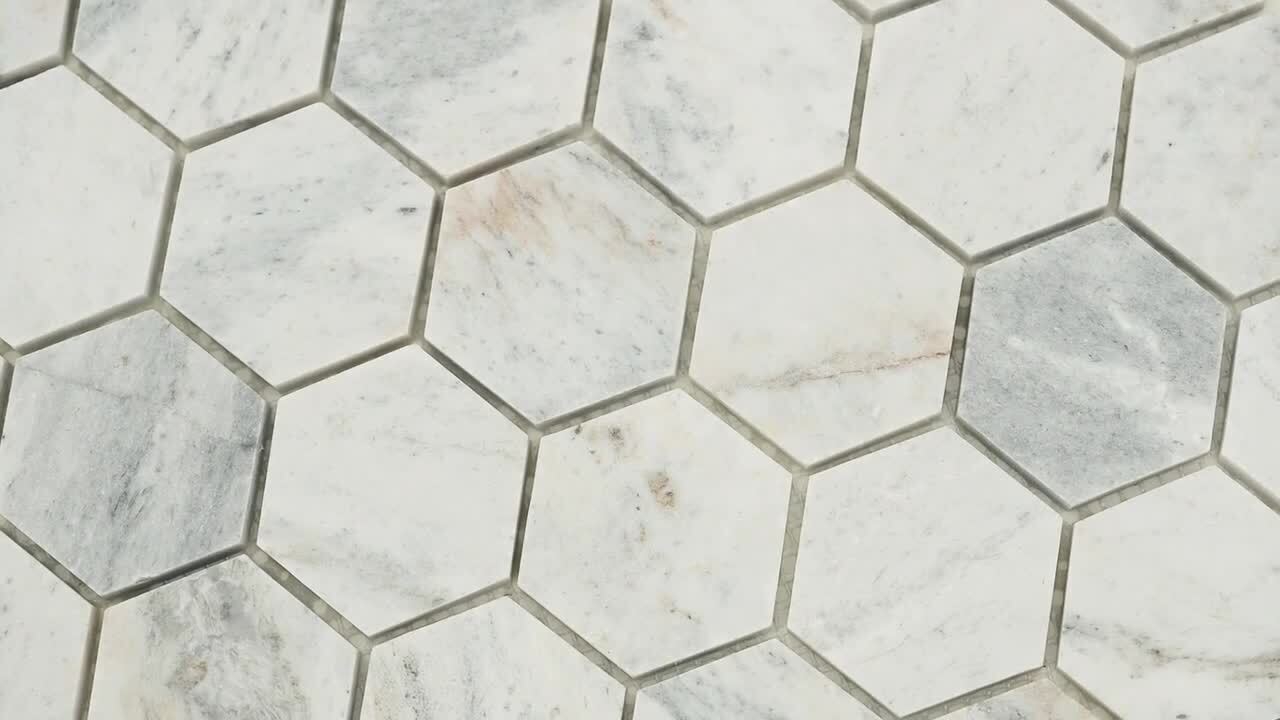 MSI Carrara White Hexagon 11.75 in. x 12 in. x 8mm Honed Marble Mesh-Mounted Mosaic Tile (0.98 sq. ft.) MSI Carrara White Hexagon 11.75 in. x 12 in. x 8mm Honed Marble Mesh-Mounted Mosaic Tile (0.98 sq. ft.)